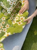 Tapis Rond Laine Artisanal Motif Fleurs Blanches – Salon & Table Basse 3