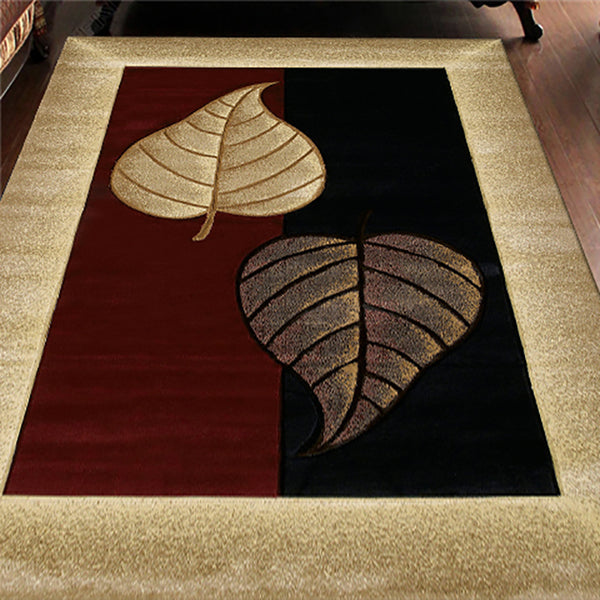 Tapis Rectangle Classique Motif Feuilles Dorées – Salon & Chambre