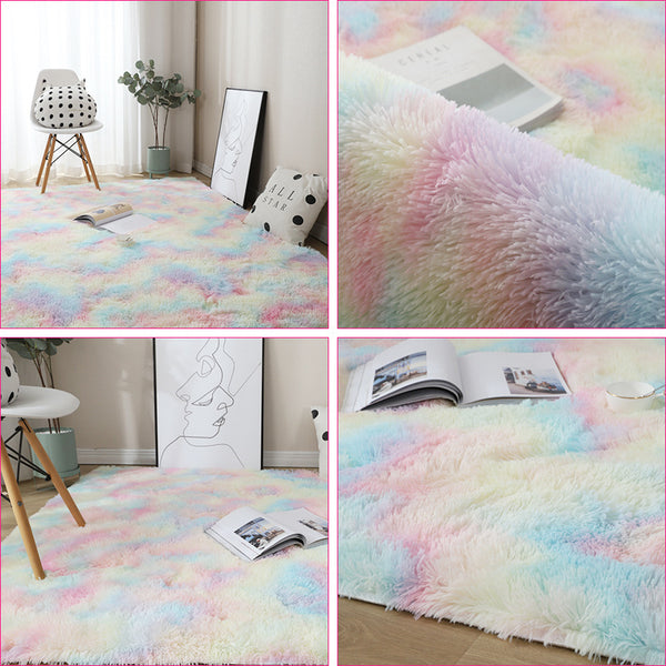 Tapis Rectangulaire Shaggy Tie-Dye Pastel Irisé – Salon & Chambre