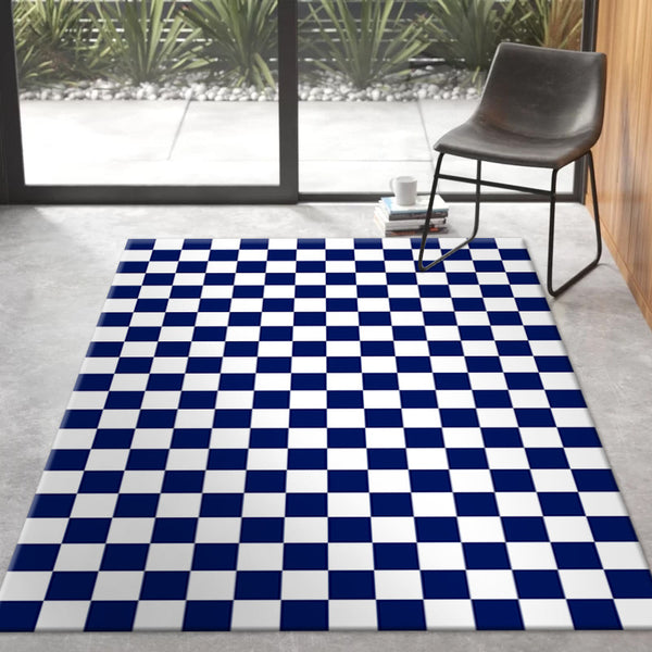 Tapis Rectangulaire Motif Damier Géométrique Optique – Salon & Chambre