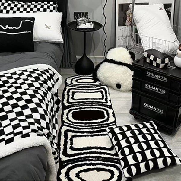 Tapis Rectangulaire Streetwear – Motif Ours & Puzzle Noir & Blanc | Chambre
