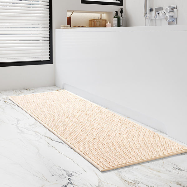 Tapis de Bain Chenille Uni Rayé Antidérapant – Gris, Bleu, Beige