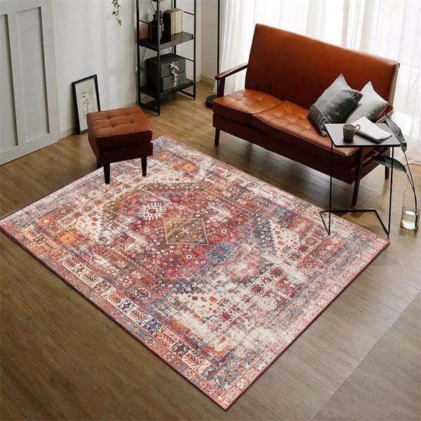 Tapis Vintage Rétro Médaillon Rouge & Bordeaux – Salon & Chambre