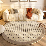 Tapis Rond Géométrique Damier Bleu & Crème – Salon & Chambre 2
