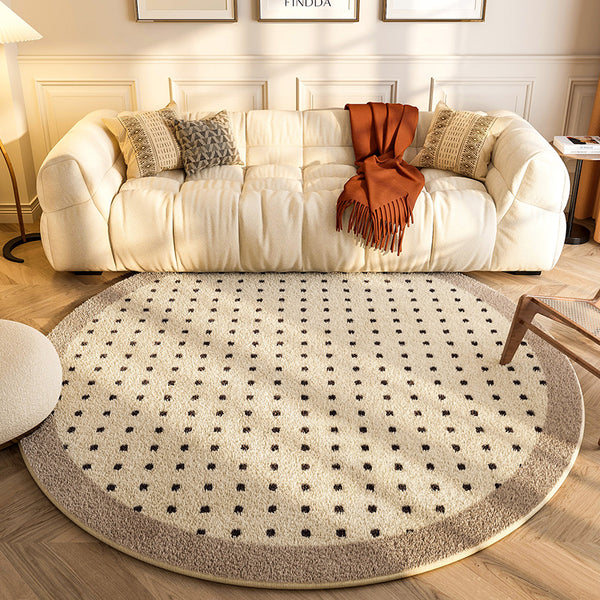 Tapis Rond Géométrique Damier Bleu & Crème – Salon & Chambre