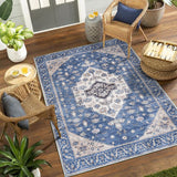 Tapis Vintage Américain – Motif Floral Persan Beige & Bleu | Salon Chambre 4