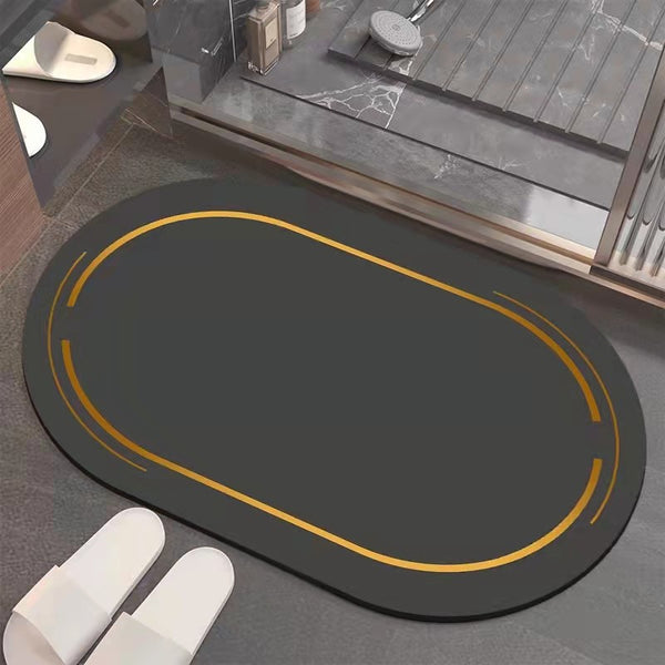 Tapis Ovale Diatomite Bordure Dorée Anti-Dérapant – Salle de Bain & Entrée