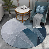Tapis Rond Géométrique Lignes – Bureau & Salon – Gris & Bleu 8