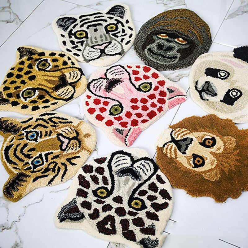 Tapis Rond Tête Animal Sauvage Imitation Cachemire Chambre — Tapinna®