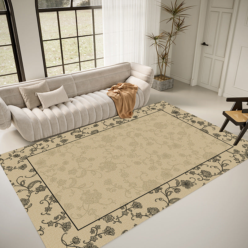 Tapis Floral Rétro Fond Crème Luxe Européen Salon Grande Taille — Tapinna®