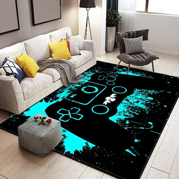 Tapis Rectangulaire Motif Manette Gaming Néon – Chambre Gamer & Salon