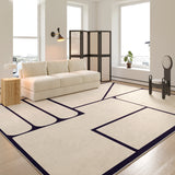 Tapis Rectangulaire Luxe Crème Lignes Géométriques – Salon 1
