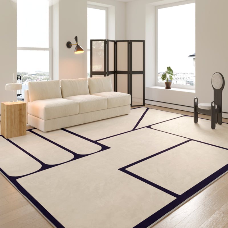 Tapis Rectangulaire Luxe Crème Lignes Géométriques – Salon — Tapinna®