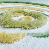 Tapis Rond Laine Artisanal Motif Spirale Floral Vert & Or – Salon & Chambre 3