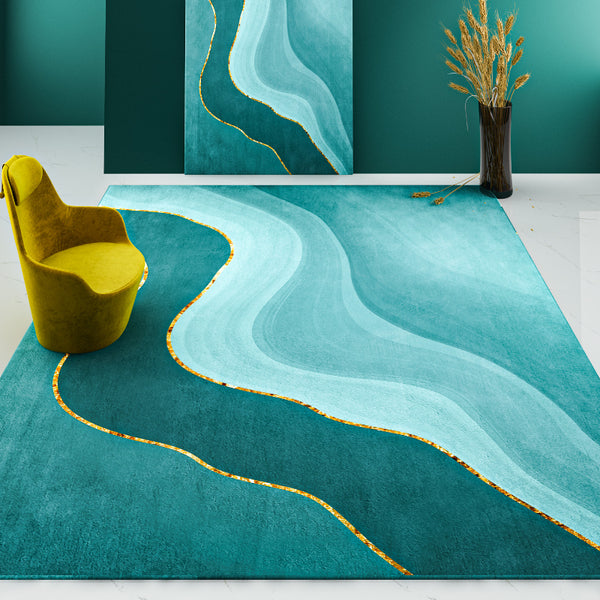 Tapis Rectangulaire Motif Vagues Abstraites Colorées – Terracotta, Vert