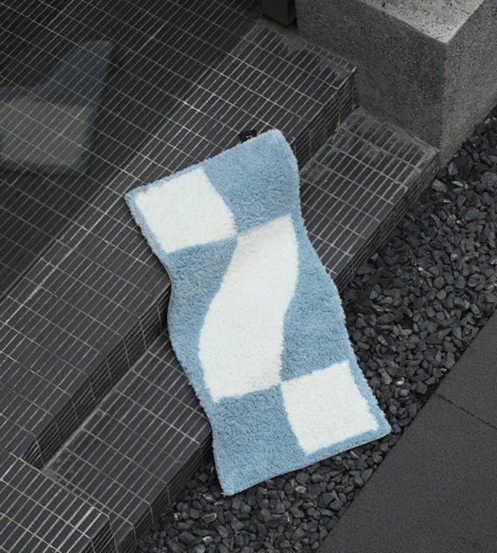 Tapis Damier Losanges – Marron & Blanc / Bleu & Blanc – Entrée & Salle de Bain