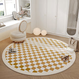 Tapis Rond Damier Scandinave – Imitation Cachemire Beige & Doré | Salon Chambre 3