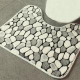 Set 3 Pièces Salle de Bain – Motif Galets Gris & Blanc | Tapis & Contour WC 2