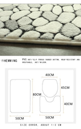 Set 3 Pièces Salle de Bain – Motif Galets Gris & Blanc | Tapis & Contour WC 3
