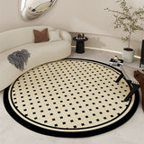 Tapis Rond Géométrique Noir & Crème Style Français – Salon & Chambre 8