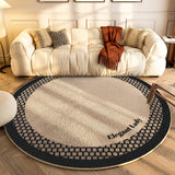 Tapis Rond Géométrique Damier Bleu & Crème – Salon & Chambre 8