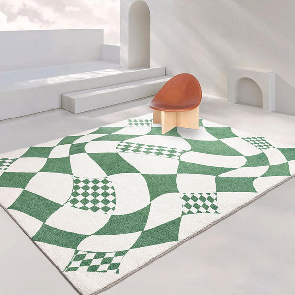 Tapis Rectangulaire Damier Luxe Vert & Blanc – Salon