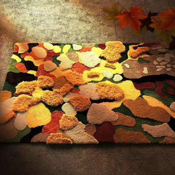 Tapis Irrégulier Nature – Motif Feuilles d'Automne & Fleurs | Salon Chambre
