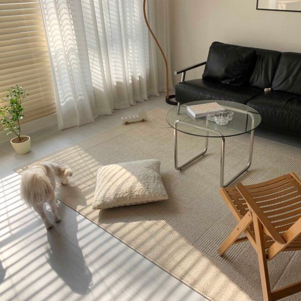 Tapis Rectangulaire Minimaliste – Rayures Naturelles Beige & Crème | Salon Chambre