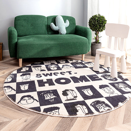 Tapis Rond Polyester Motif Pop Art Typographie – Salon & Chambre
