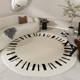 Tapis Rond Géométrique Noir & Crème Style Français – Salon & Chambre 17