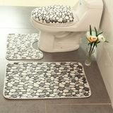 Set 3 Pièces Salle de Bain – Motif Galets Gris & Blanc | Tapis & Contour WC 1