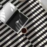 Tapis Rectangulaire Velours Vison Rayé Noir et Blanc Épais 5