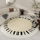 Tapis Rond Géométrique Noir & Crème Style Français – Salon & Chambre 13