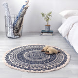 Tapis Rond Mandala Ethnique en Coton et Lin – Bohème 1