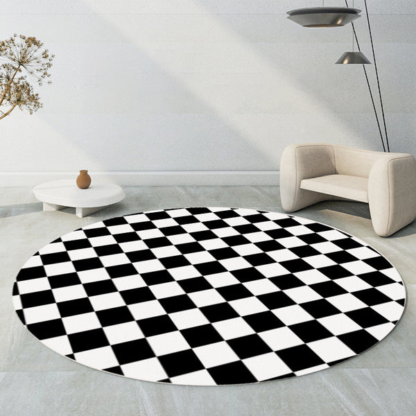 Tapis Rond Damier Noir & Blanc Style INS – Salon & Chambre