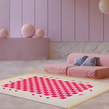Tapis Damier Rose & Blanc – Style Moderne Doux | Salon Chambre 3