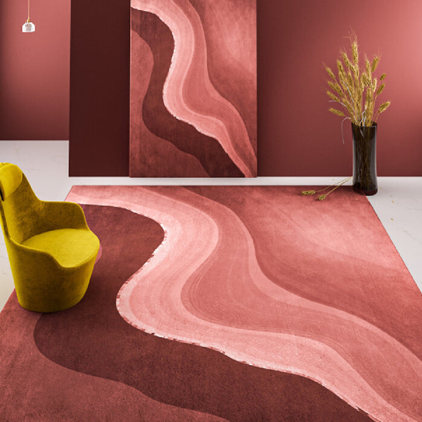 Tapis Rectangulaire Motif Vagues Abstraites Colorées – Terracotta, Vert