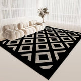Tapis Rectangulaire Velours Cristal Damier Losanges Noir & Blanc – Salon 2