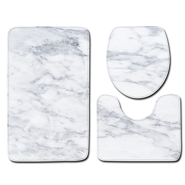 Set 3 Pièces Salle de Bain – Motif Marbre Élégant | Tapis & Contour WC