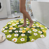 Tapis Irrégulier Pelouse Marguerites Vertes Floqué Salle de Bain 1