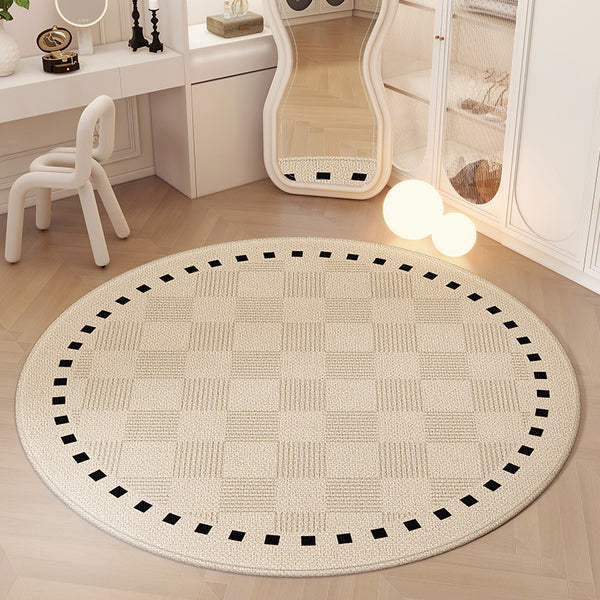 Tapis Rond Damier Beige Minimaliste Chambre Dressing Fille