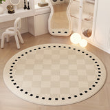Tapis Rond Damier Beige Minimaliste Chambre Dressing Fille 3