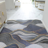 Tapis PVC Vinyle Motif Marbre Bleu Marine – Salon & Cuisine 2