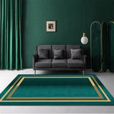 Tapis Luxe Velours Vert Émeraude Bordure Dorée Salon Moderne 2