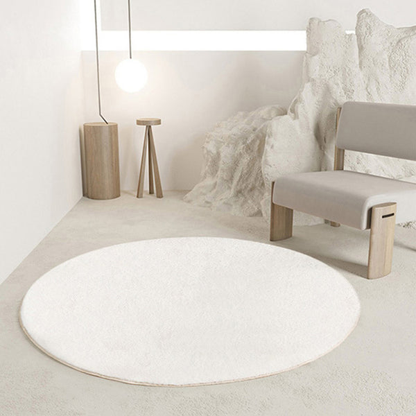 Tapis Rond Blanc Crème Uni Poil Doux – Salon & Chambre