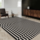 Tapis Rectangulaire Velours Vison Rayé Noir et Blanc Épais 4