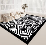 Tapis Rectangulaire Velours Cristal Damier Losanges Noir & Blanc – Salon 3
