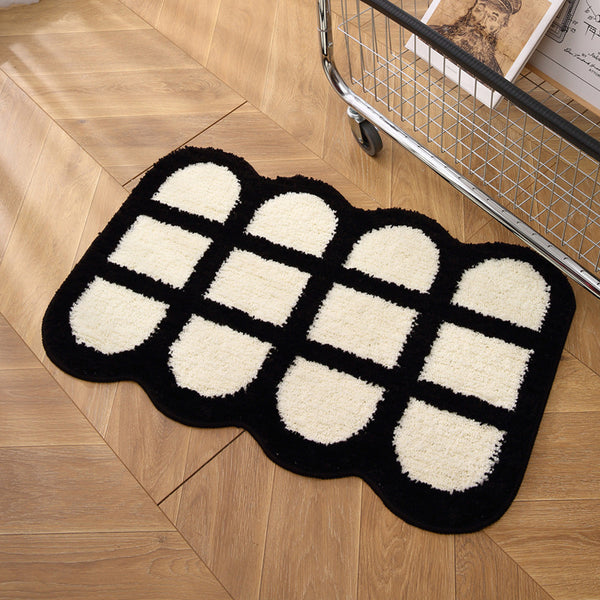 Tapis de Bain Forme Géométrique Grille Noir & Blanc – Salle de Bain & WC