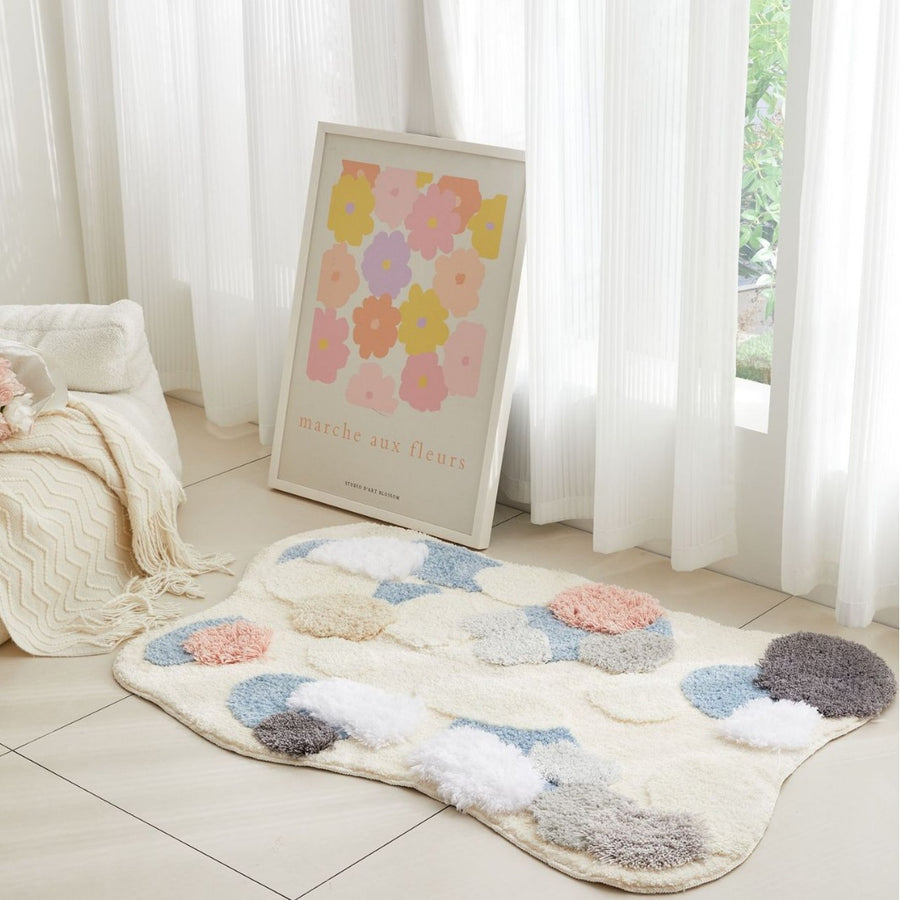 Tapis Irrégulier Fleece – Motif Floral Coloré Doux | Chambre Salon — Tapinna®