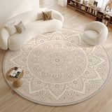 Tapis Rond Luxe – Motif Floral Sculpté Crème & Or | Salon Chambre 1